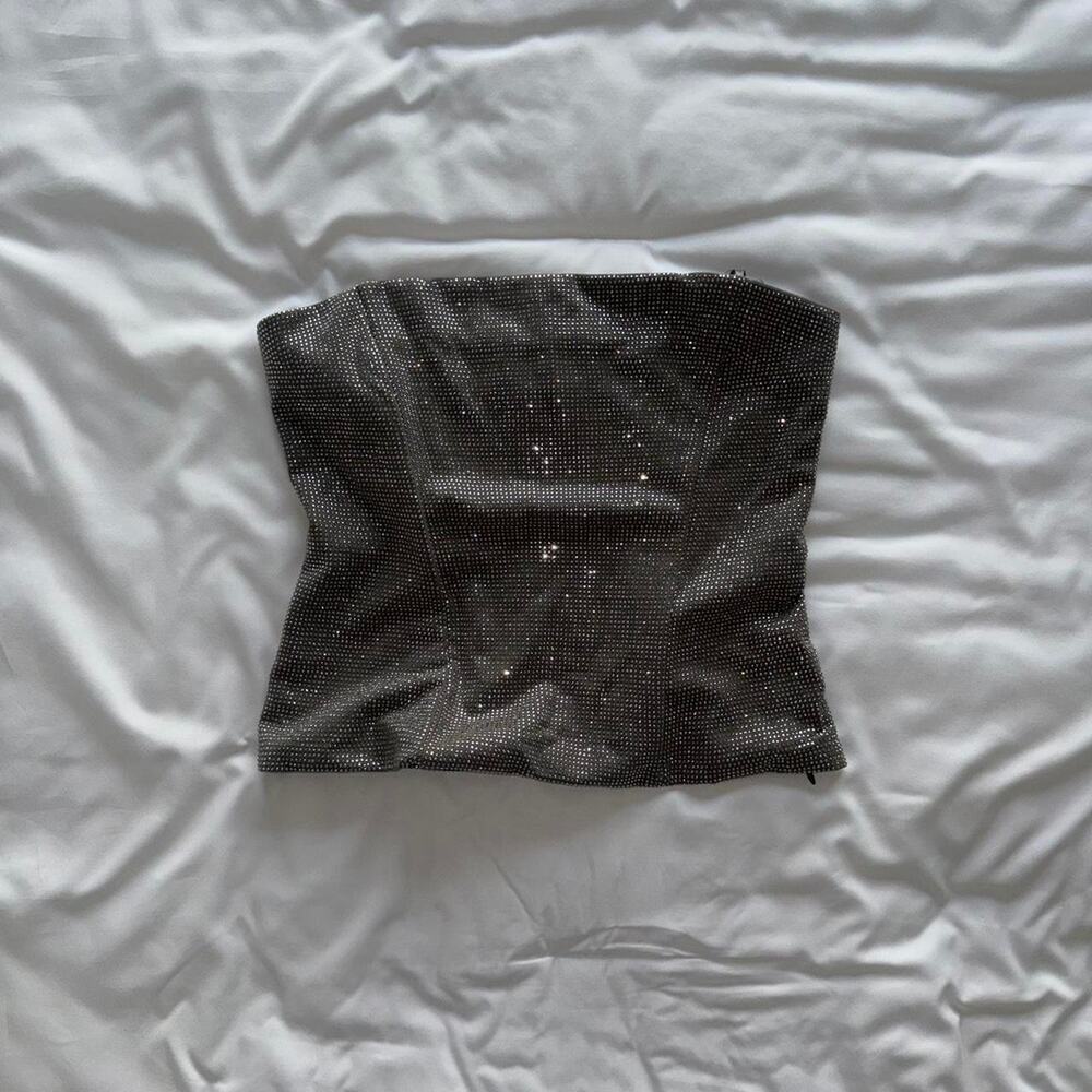 Zara Silver Sequin Strapless Top Corset